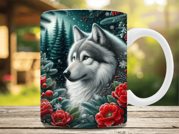 Download Majestic Wolf and Red Roses Mug Wrap - Majestic wolf Collection