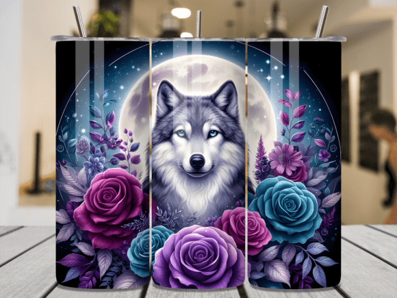 Download Majestic Wolf Full Moon Rose Tumbler - Majestic wolf Collection